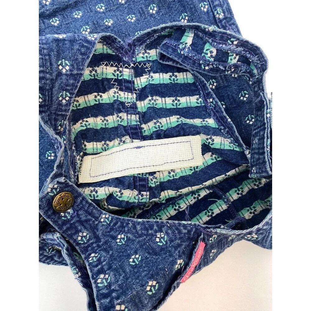 OshKosh B'Gosh Denim Overall Dress Blue Floral Size 4T VTG Made in USA